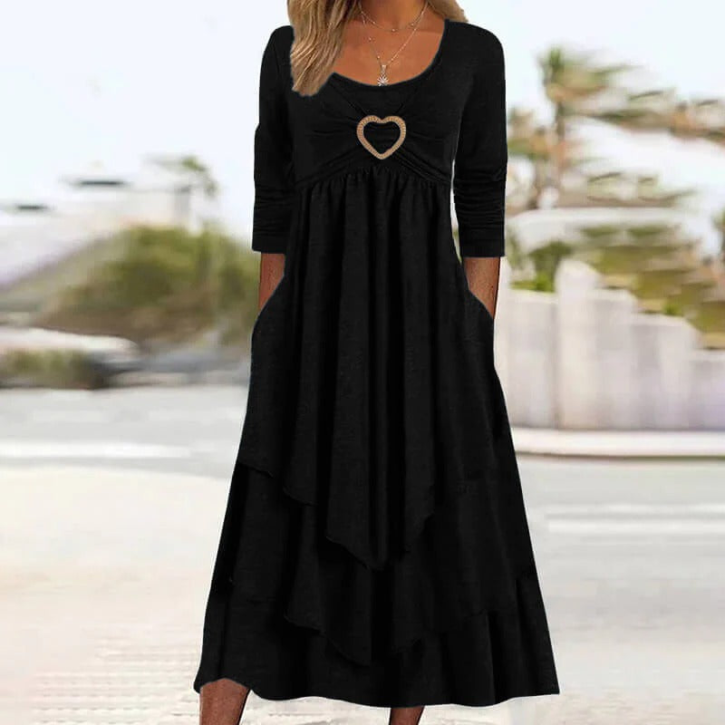Robe midi femme superposée avec détail cœur