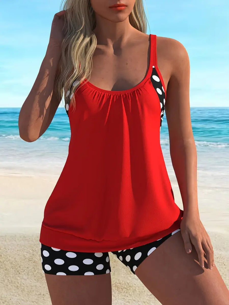 Maillot de Bain Femme 2 Pièces Taille Haute à Pois Style Rétro Été