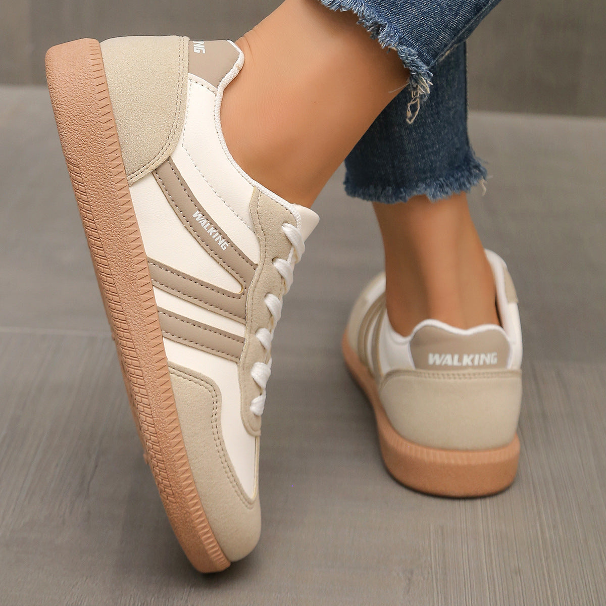 Baskets femme léopard à lacets avec semelle confortable