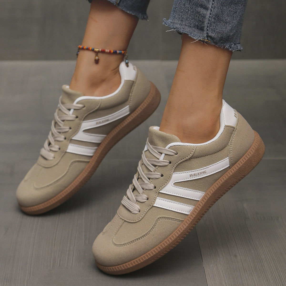 Baskets femme léopard à lacets avec semelle confortable