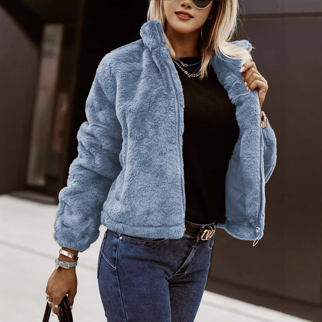 Veste Teddy Femme Style Bomber Doux Fermeture Zippée Confort Quotidien