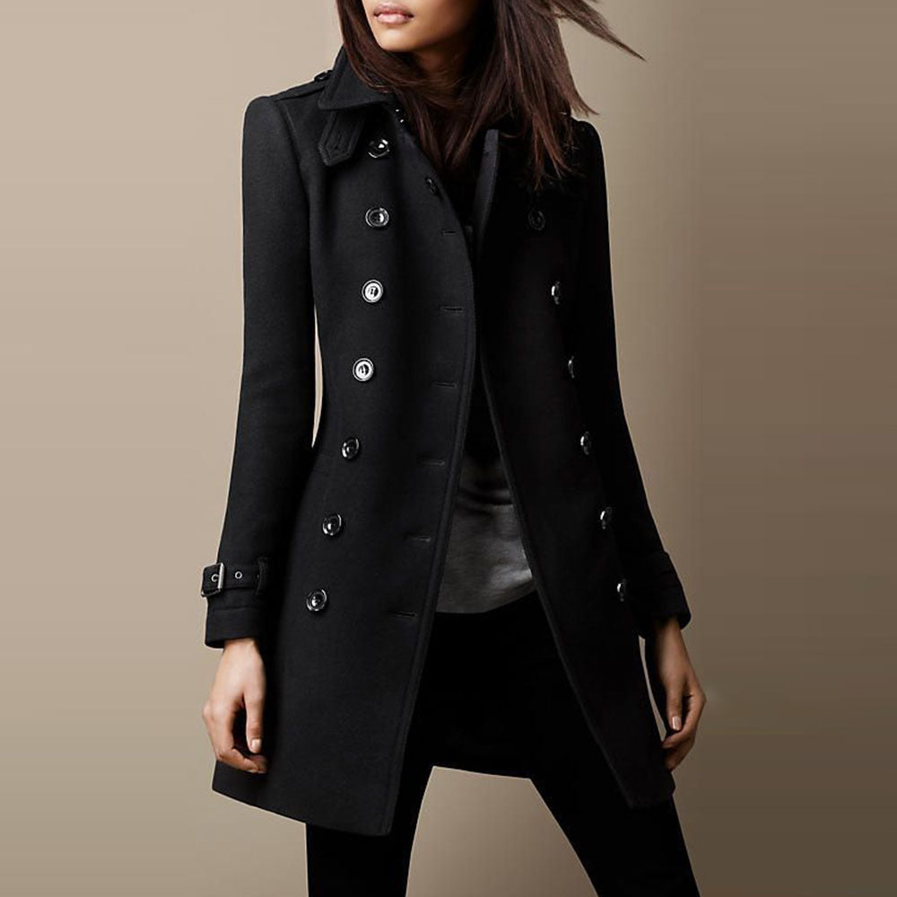 Trench coat femme long coupe ajustée double boutonnage élégant mi-saison