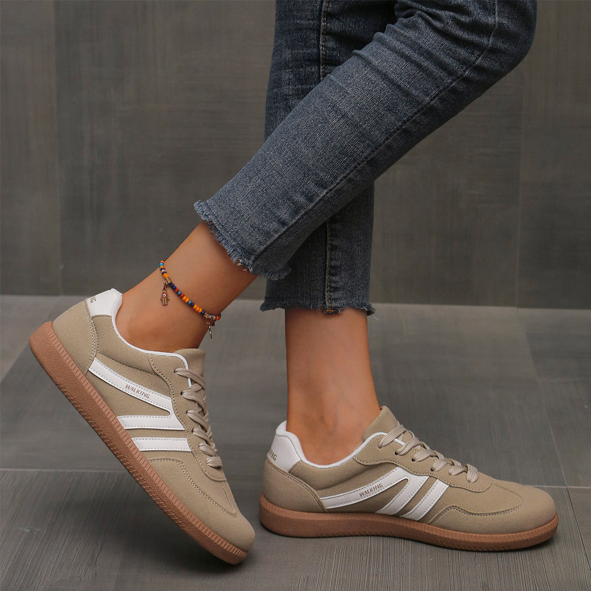 Baskets femme léopard à lacets avec semelle confortable