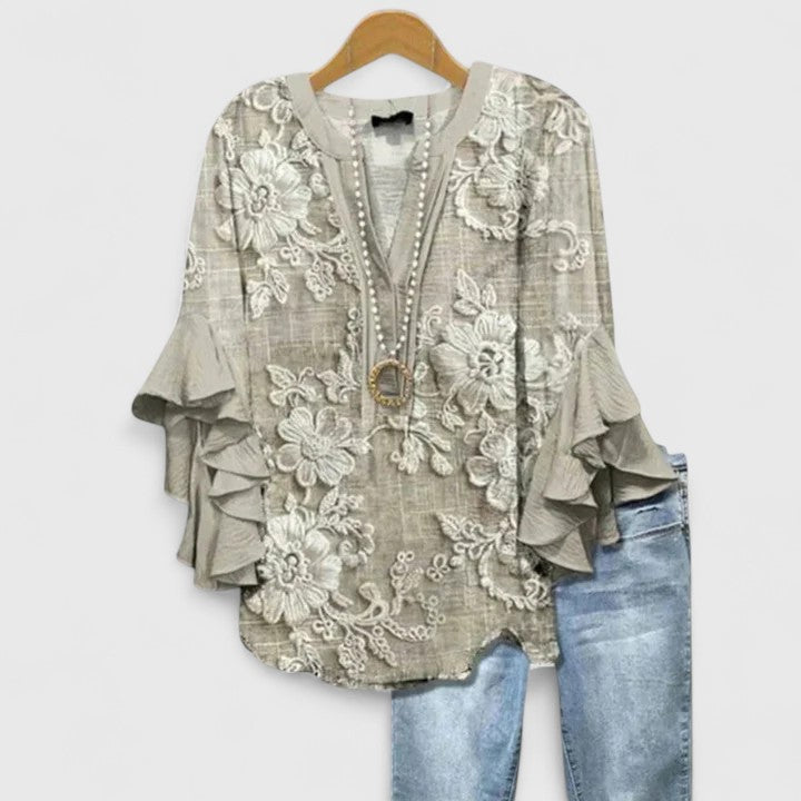 Blouse Femme Bohème à Imprimé Floral et Manches Volantées