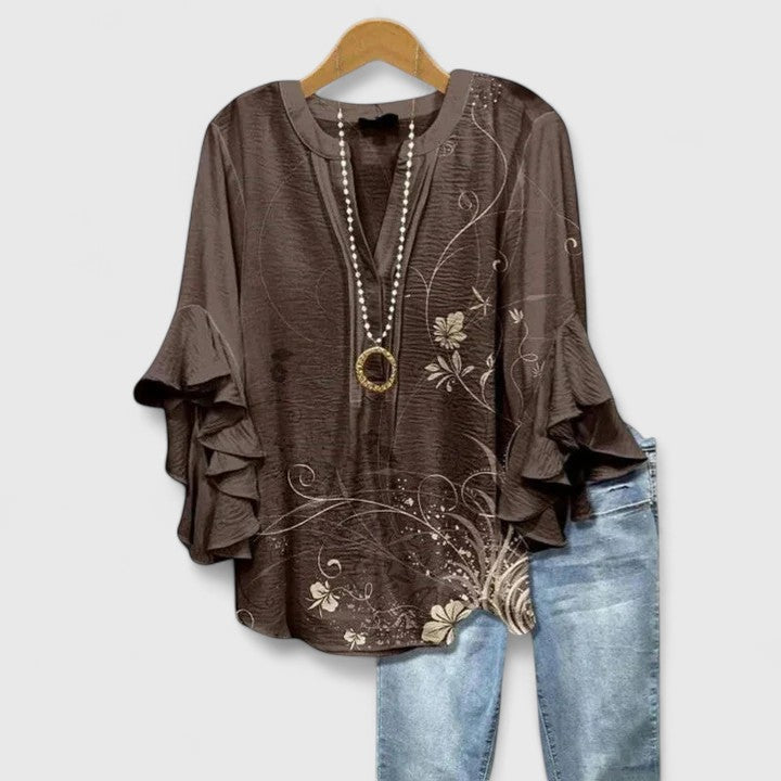 Blouse Femme Bohème à Imprimé Floral et Manches Volantées