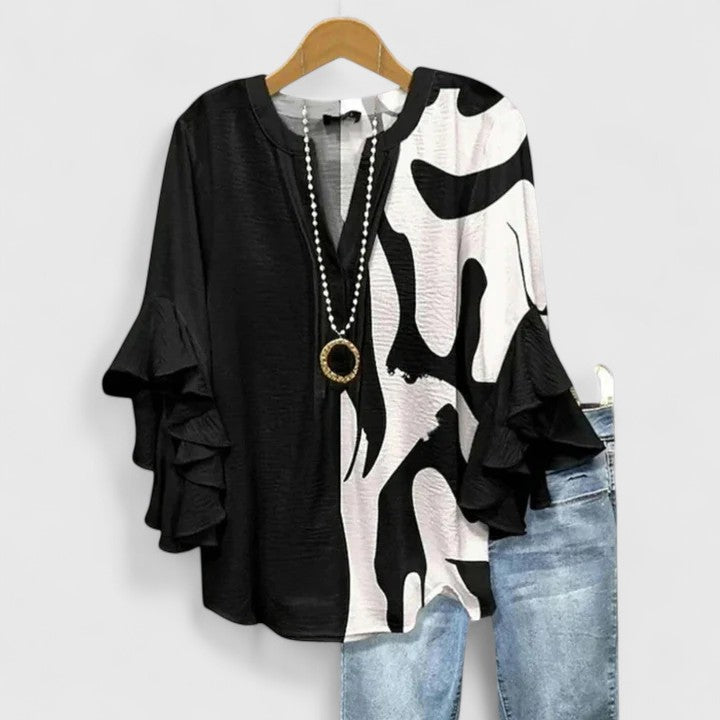 Blouse Femme Bohème à Imprimé Floral et Manches Volantées