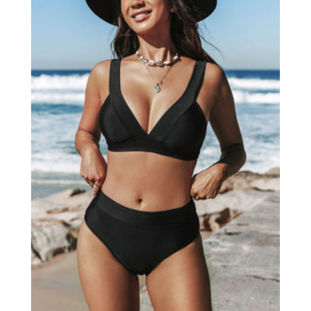 Bikini Deux Pièces Femme Top Triangle Décolleté V Bas Taille Haute