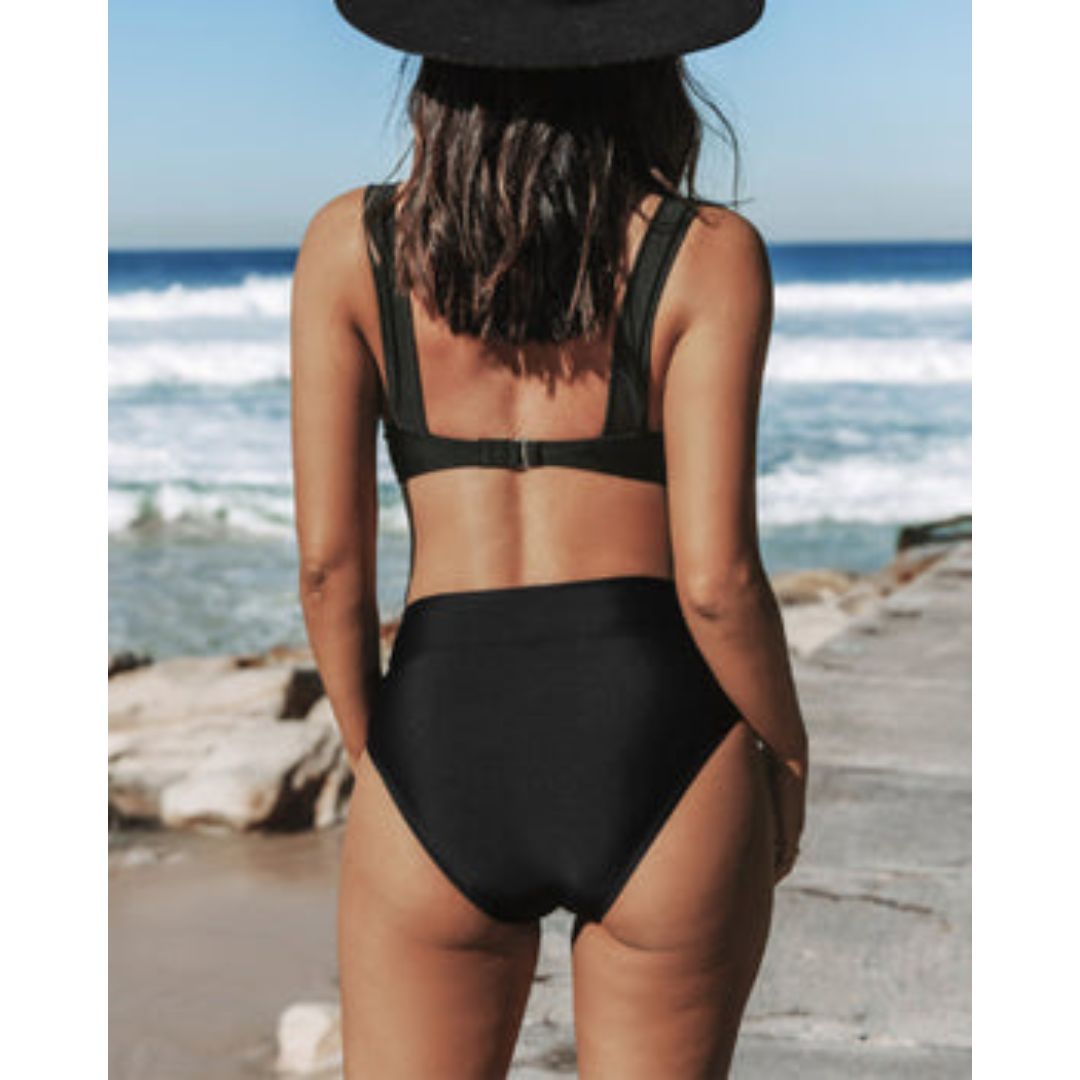 Bikini Deux Pièces Femme Top Triangle Décolleté V Bas Taille Haute
