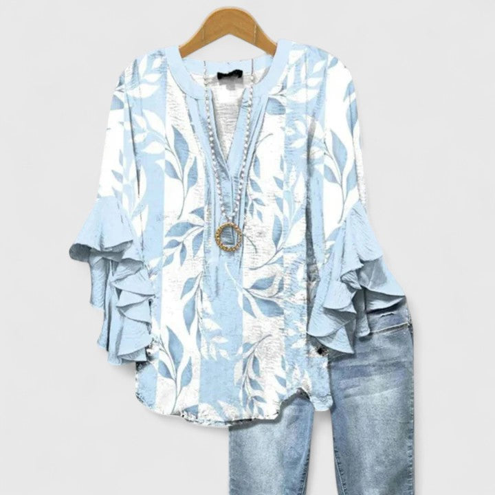 Blouse Femme Bohème à Imprimé Floral et Manches Volantées