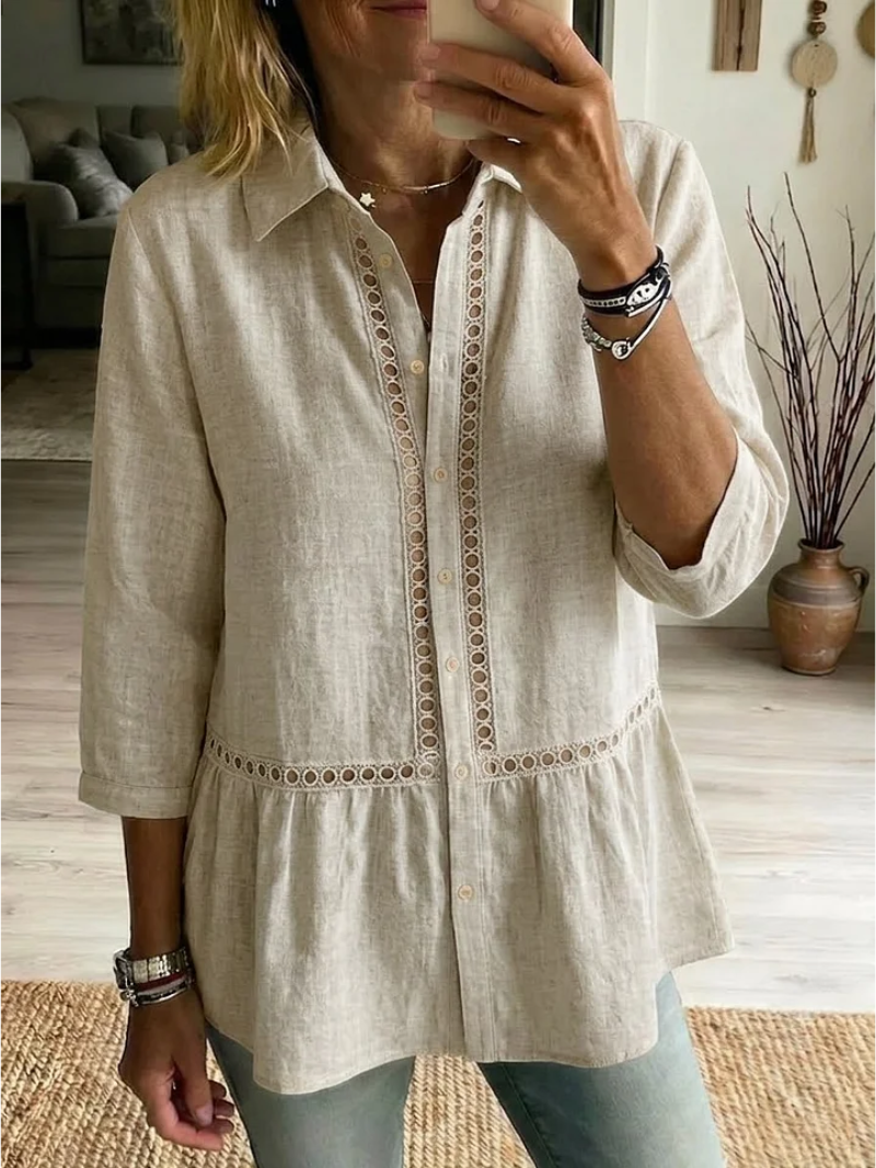 Blouse Femme Boutonnée Col Classique Dentelle Coupe Fluide Élégante