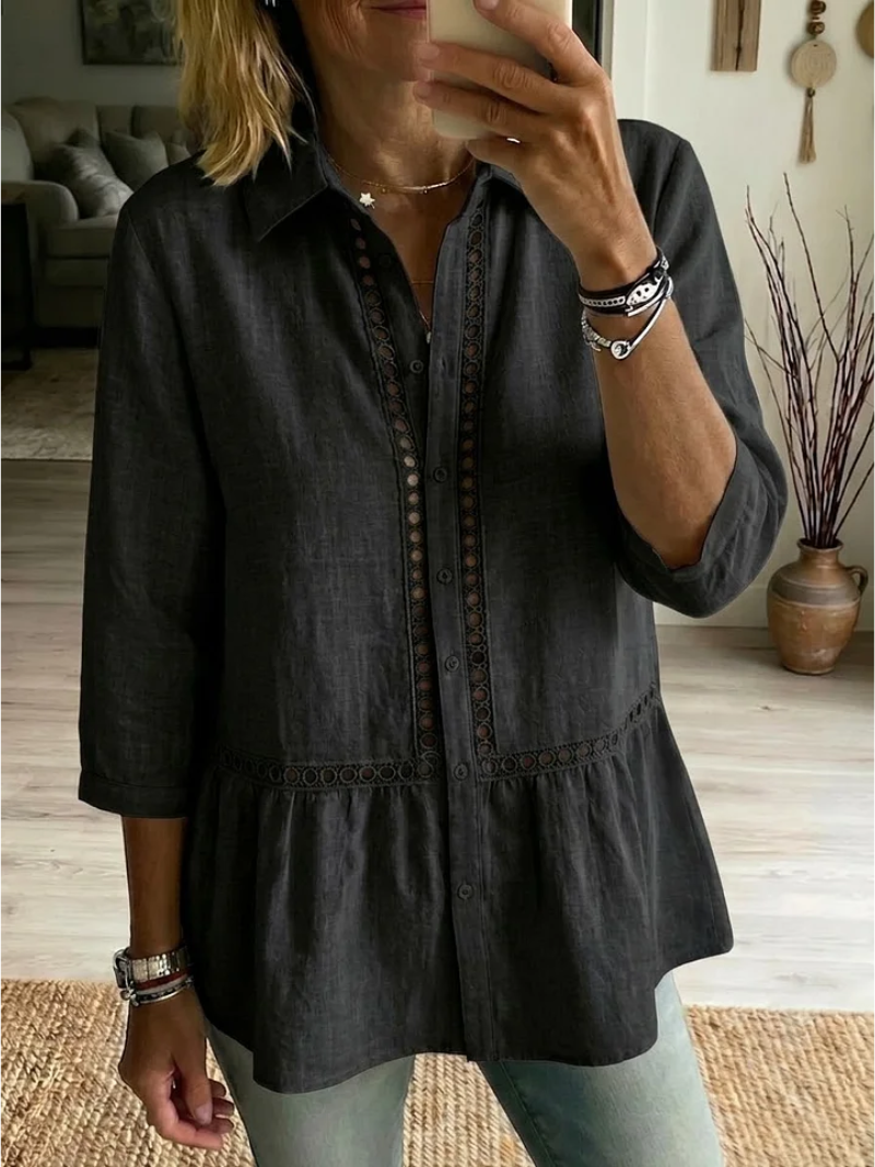 Blouse Femme Boutonnée Col Classique Dentelle Coupe Fluide Élégante