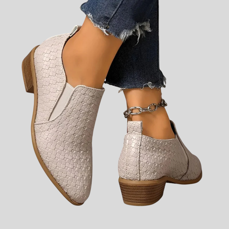 Bottines femme tressées à talon bloc stable