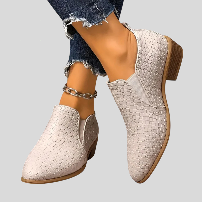 Bottines femme tressées à talon bloc stable