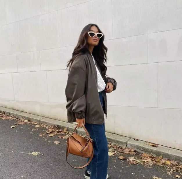 Bomber Femme Oversize Tendance Fermeture Zippée Coupe Ample Urbaine