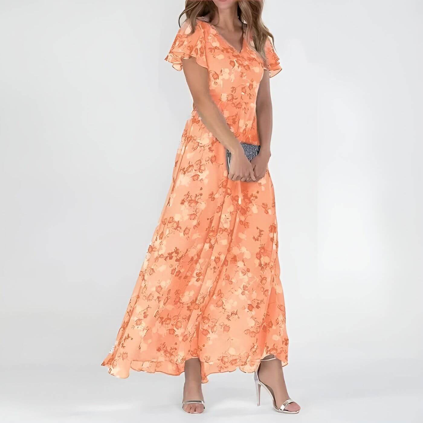 Robe Maxi Fleurie Élégante avec Décolleté en V Fluide