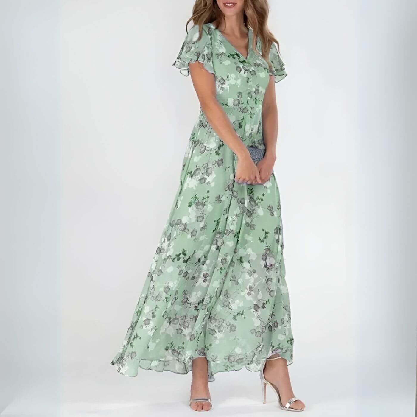 Robe Maxi Fleurie Élégante avec Décolleté en V Fluide