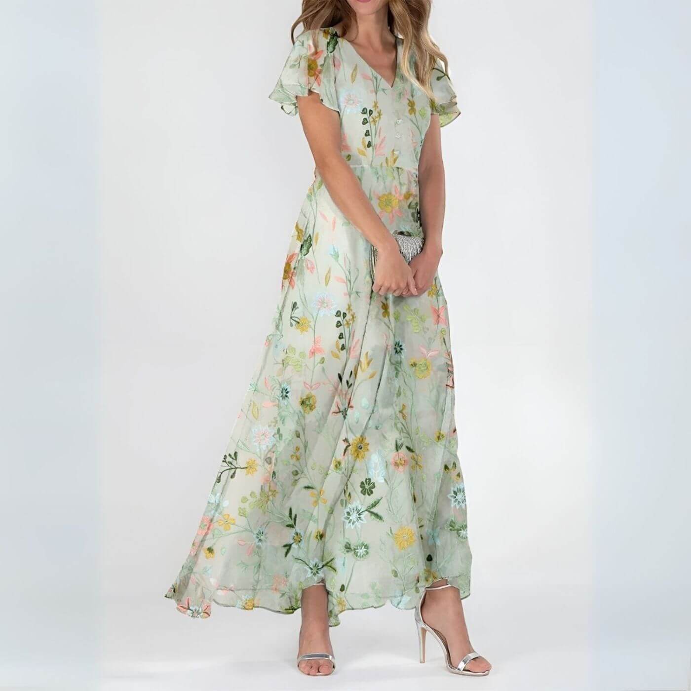 Robe Maxi Fleurie Élégante avec Décolleté en V Fluide