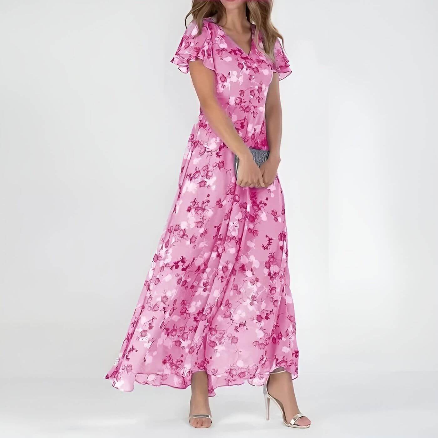 Robe Maxi Fleurie Élégante avec Décolleté en V Fluide