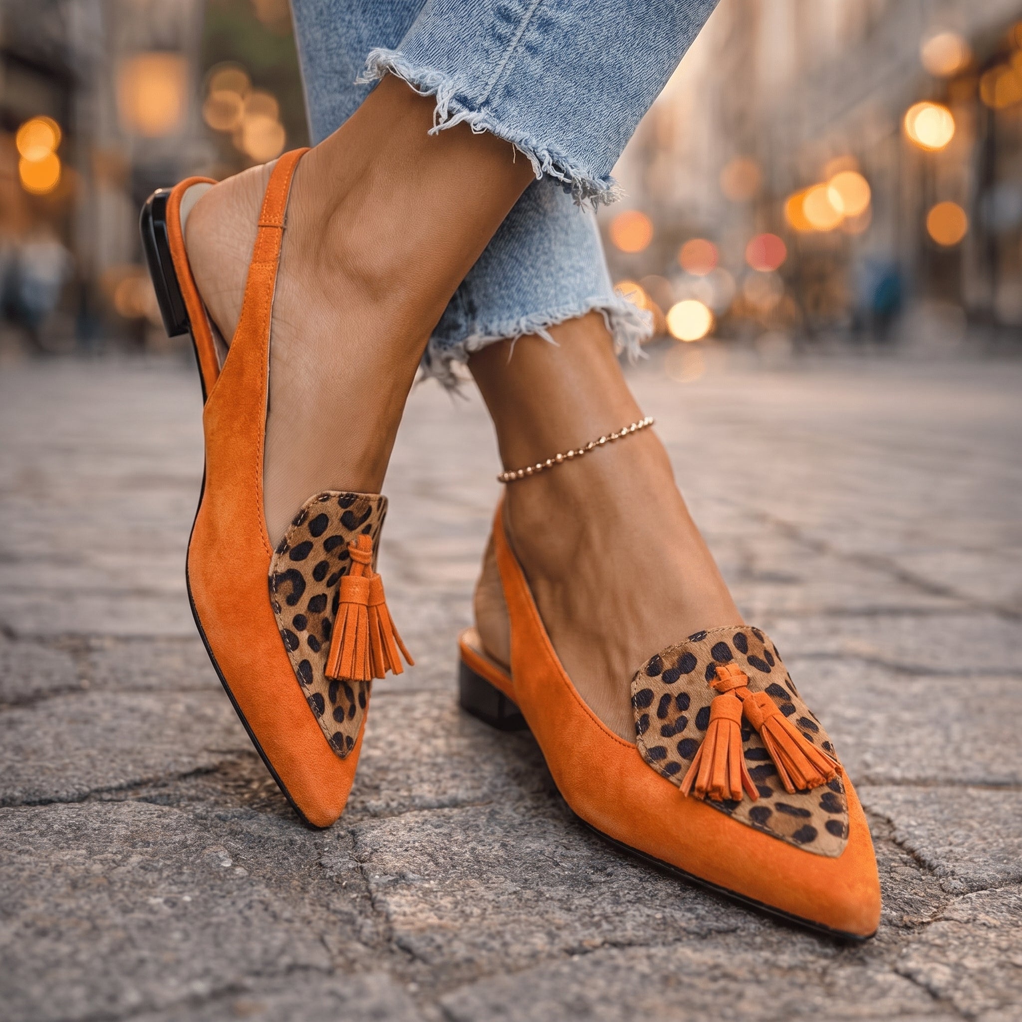 Mules Femme Bicolores Élégantes avec Pompons Tendance