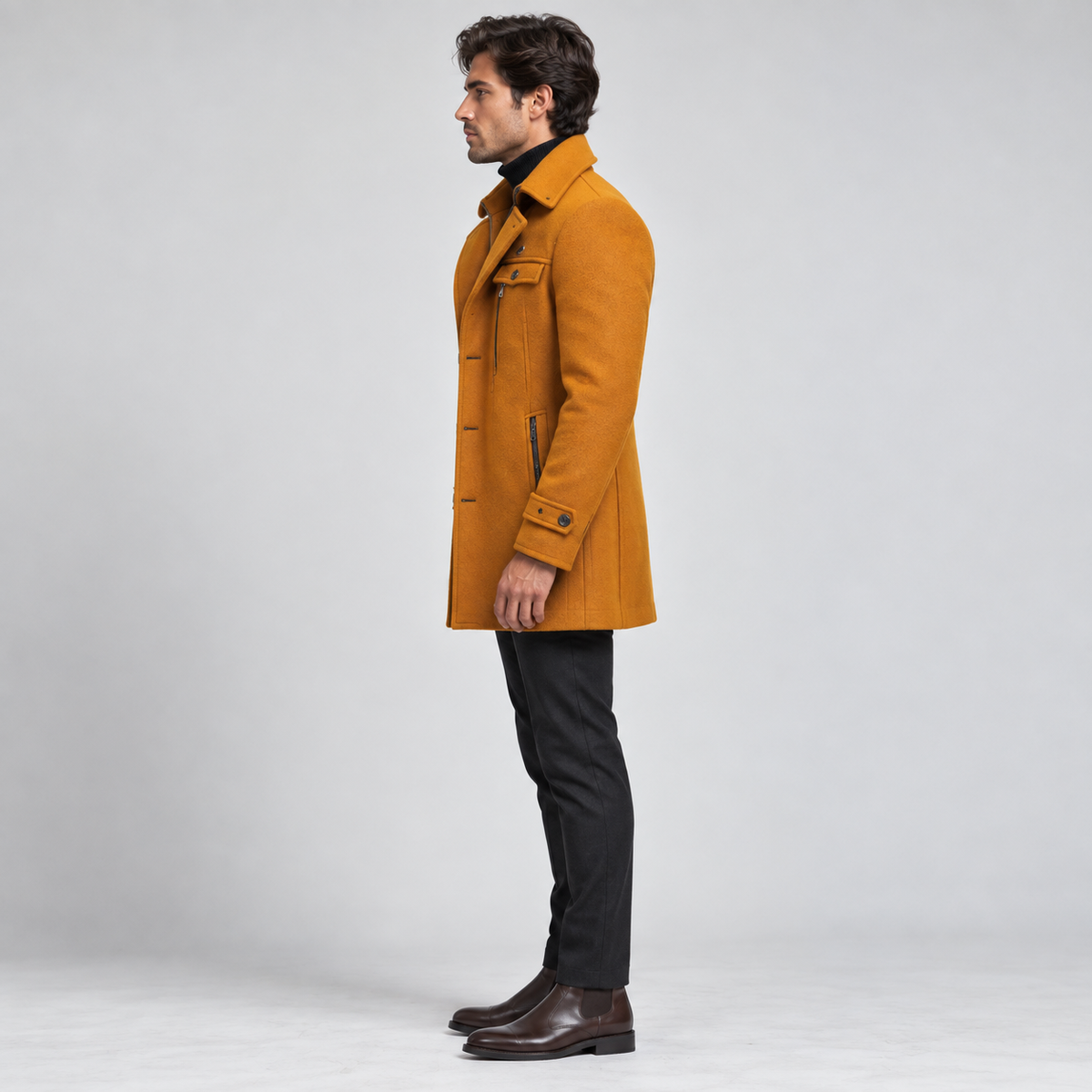 Manteau homme en laine à col montant et doublure matelassée