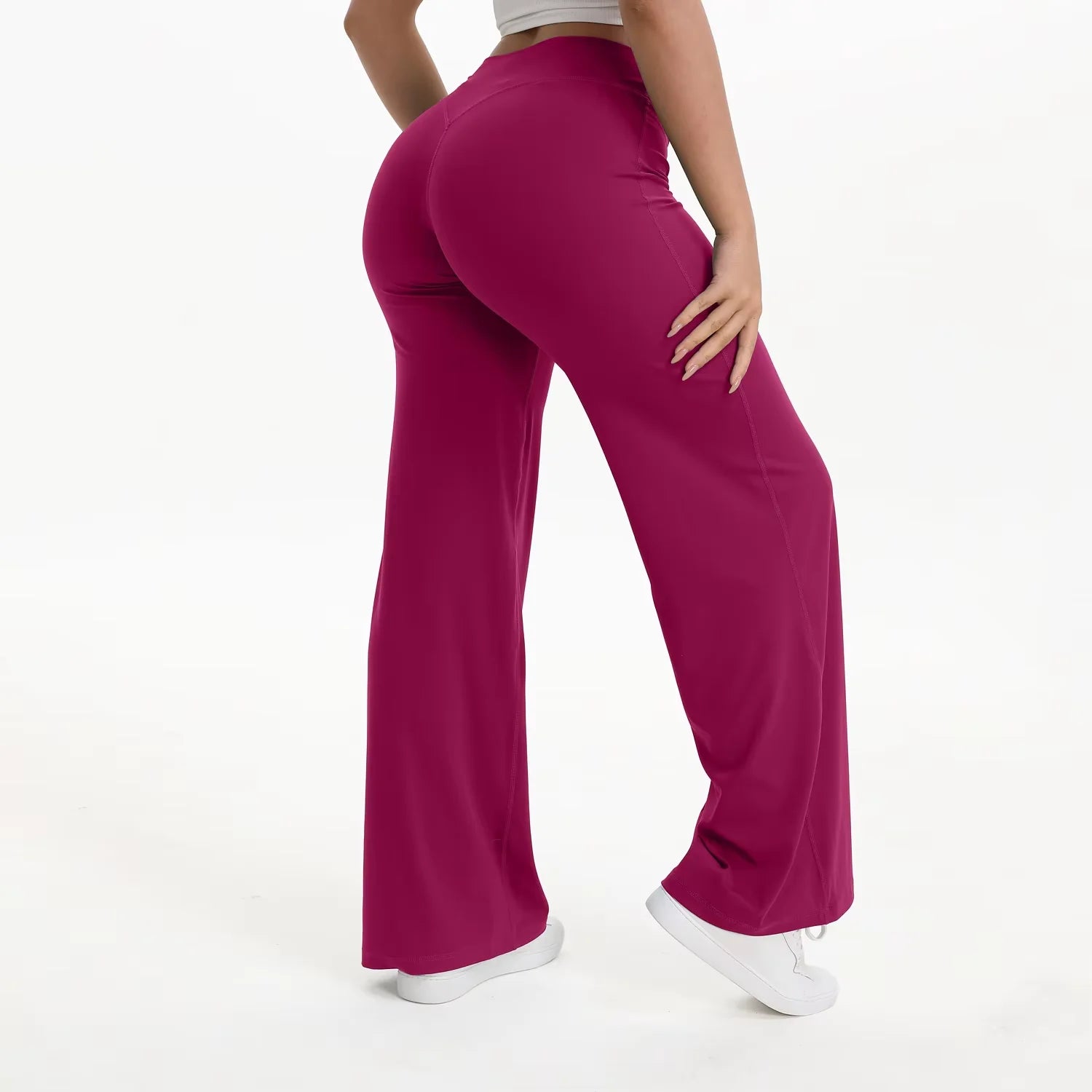 Pantalon yoga femme taille haute jambe large fluide