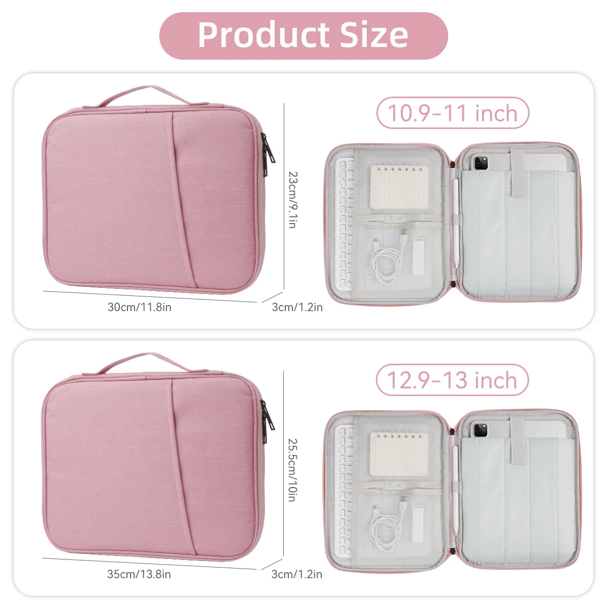 Housse tablette 11 à 13 pouces avec poignée et rangements