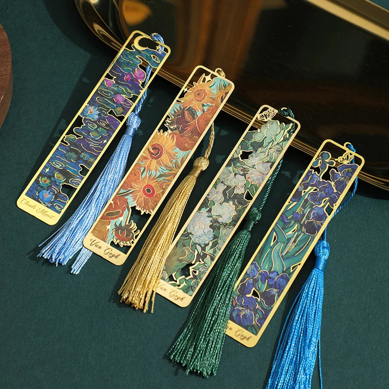 Marque-page fait main en métal floral rétro avec pompon décoratif – Cadeau parfait