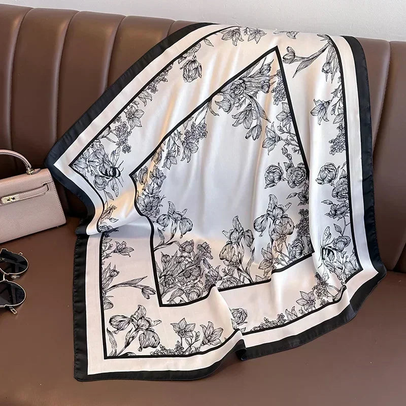 Foulard carré femme en satin imprimé pour cheveux et sac