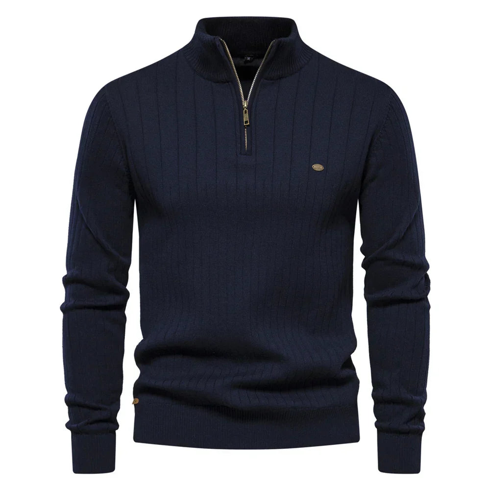 Pull d’hiver pour homme à col demi-haut zippé – tricot chaud, style moderne et élégant