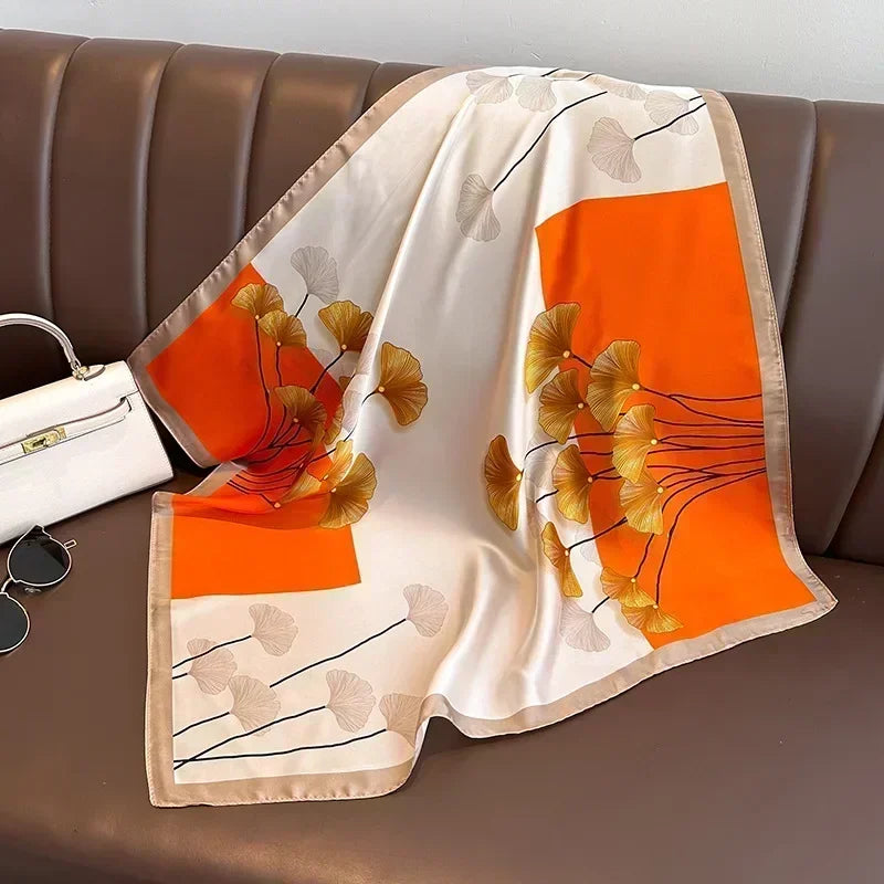 Foulard carré femme en satin imprimé pour cheveux et sac