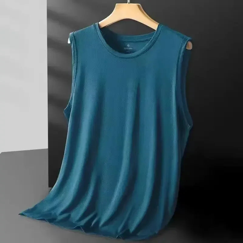 Gilet en maille de soie glacée pour hommes, vêtements de sport légers d'été, T-shirt sans manches, débardeur décontracté, vêtements d'extérieur à la mode