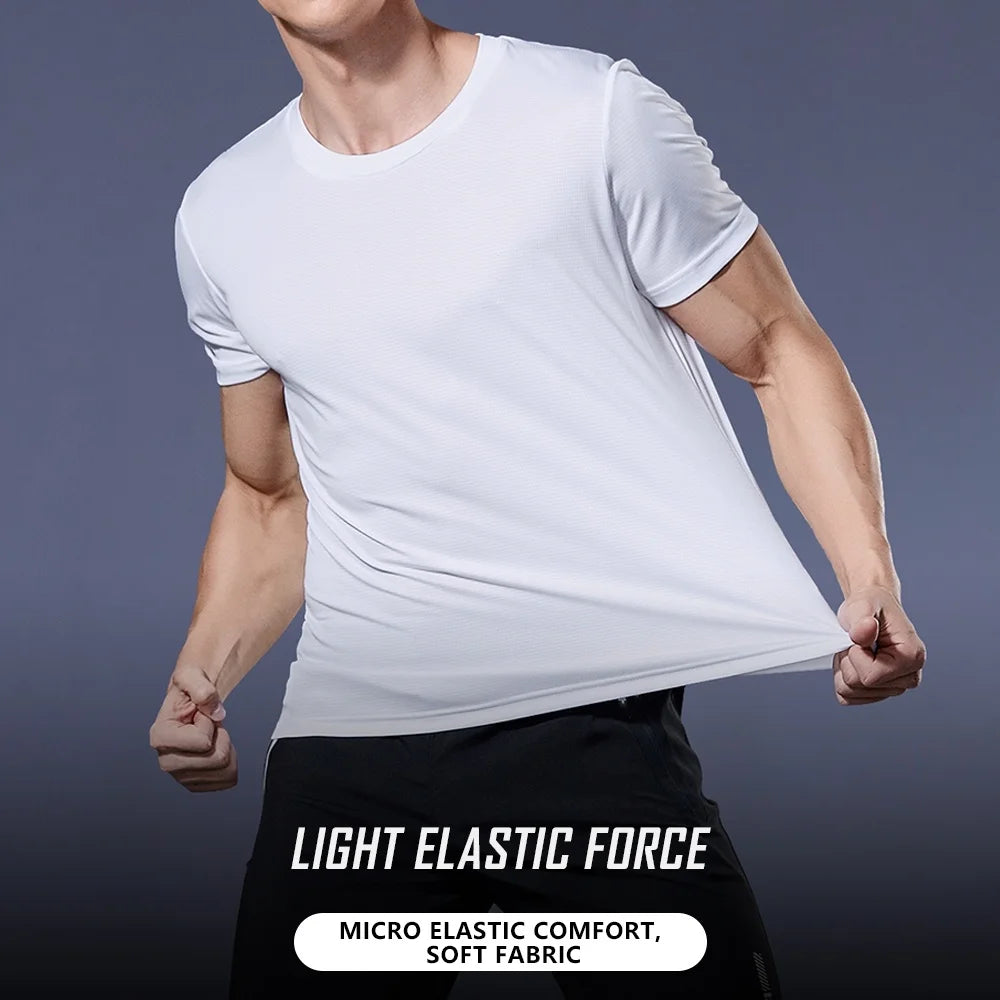 T-shirt à manches courtes pour homme, séchage rapide, évacuation de l'humidité, col rond, exercice d'entraînement, chemise de sport, gym, course à pied, léger en Y
