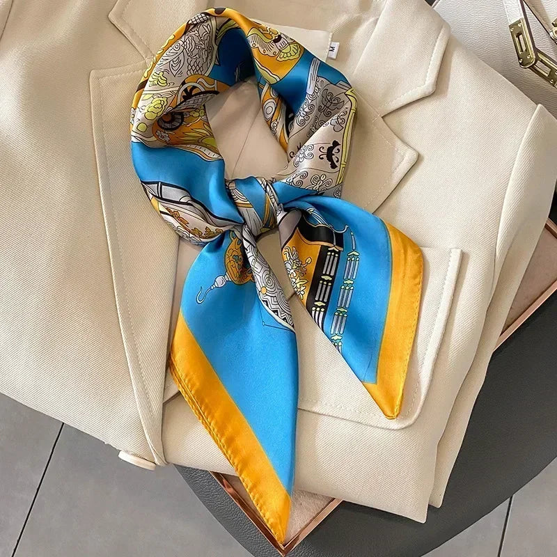 Foulard carré femme en satin imprimé pour cheveux et sac