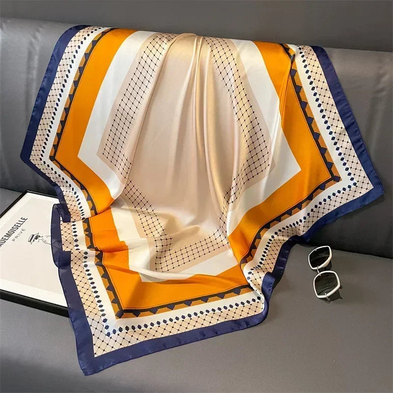 Foulard carré femme en satin imprimé pour cheveux et sac