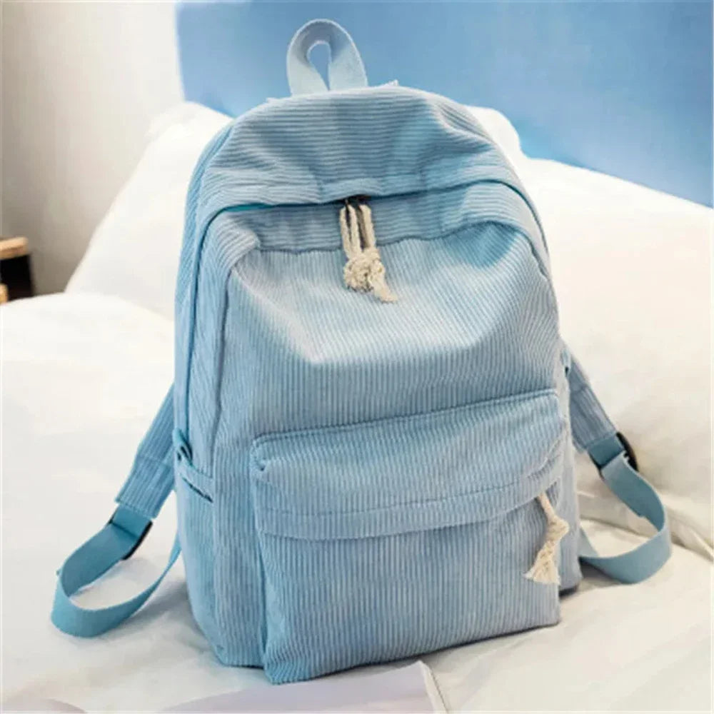 Sac à dos scolaire unisexe en velours côtelé – Cartable, sac d’école pour cours et usage quotidien