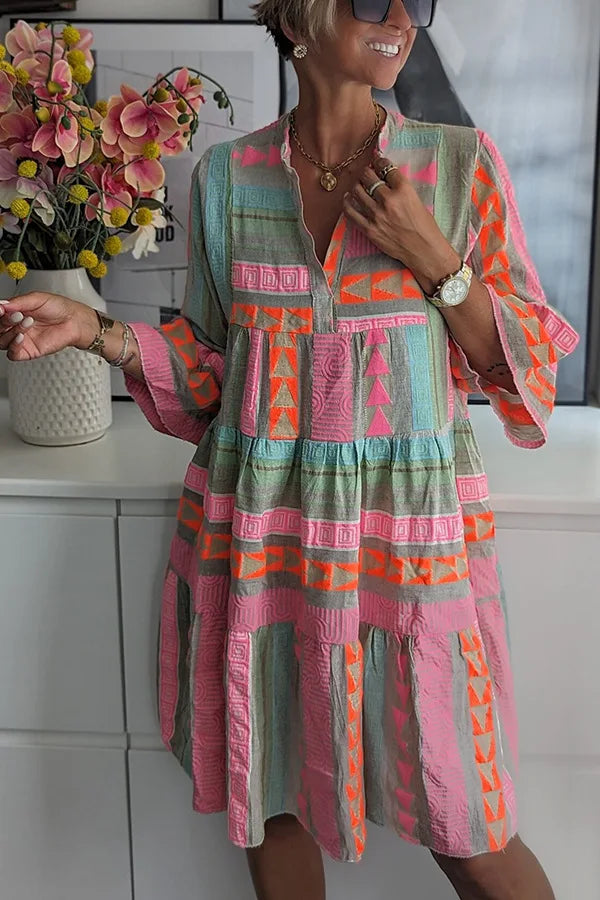 Robe Courte Femme Imprimée Bohème Manches Volantes pour Style Chic Printemps