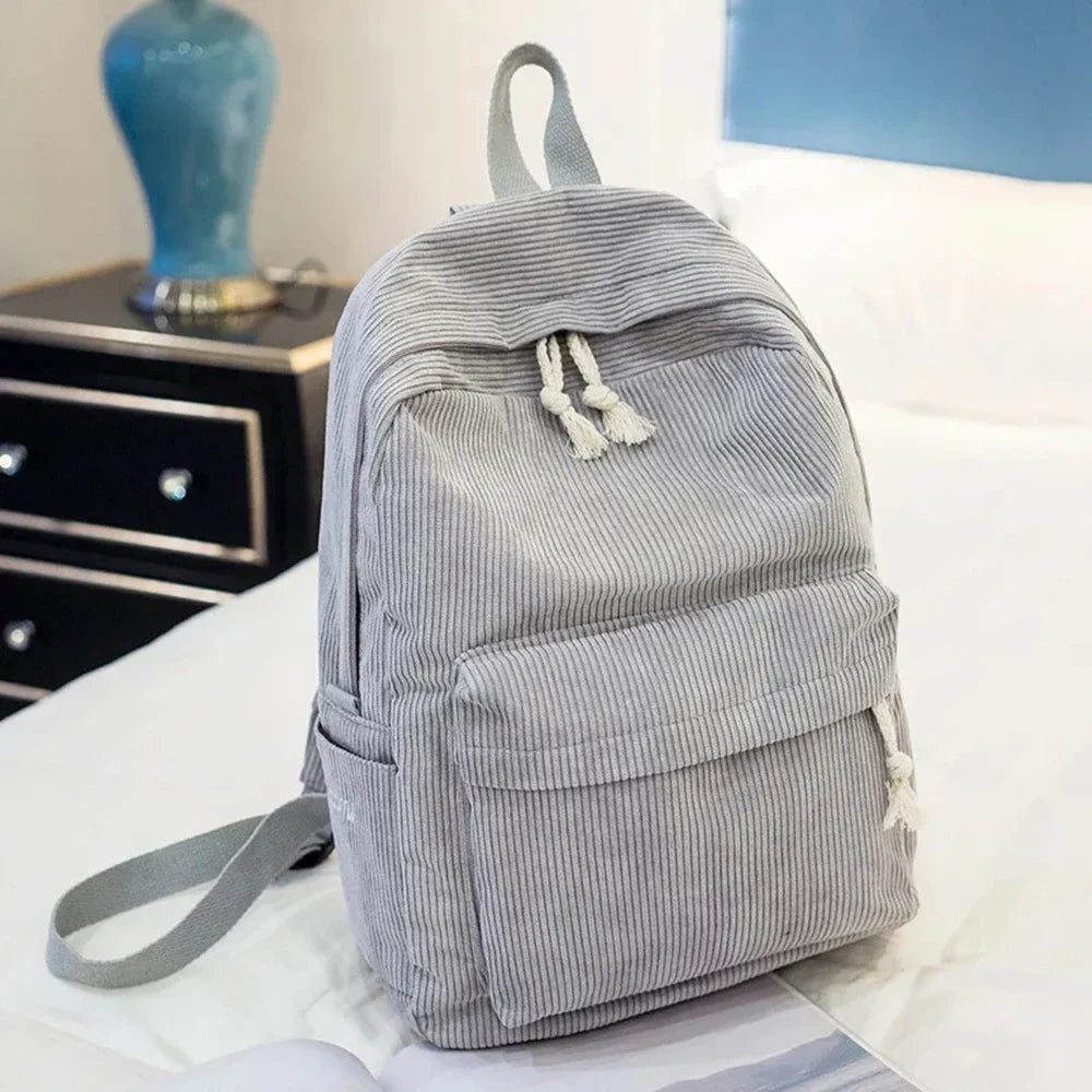 Sac à dos scolaire unisexe en velours côtelé – Cartable, sac d’école pour cours et usage quotidien
