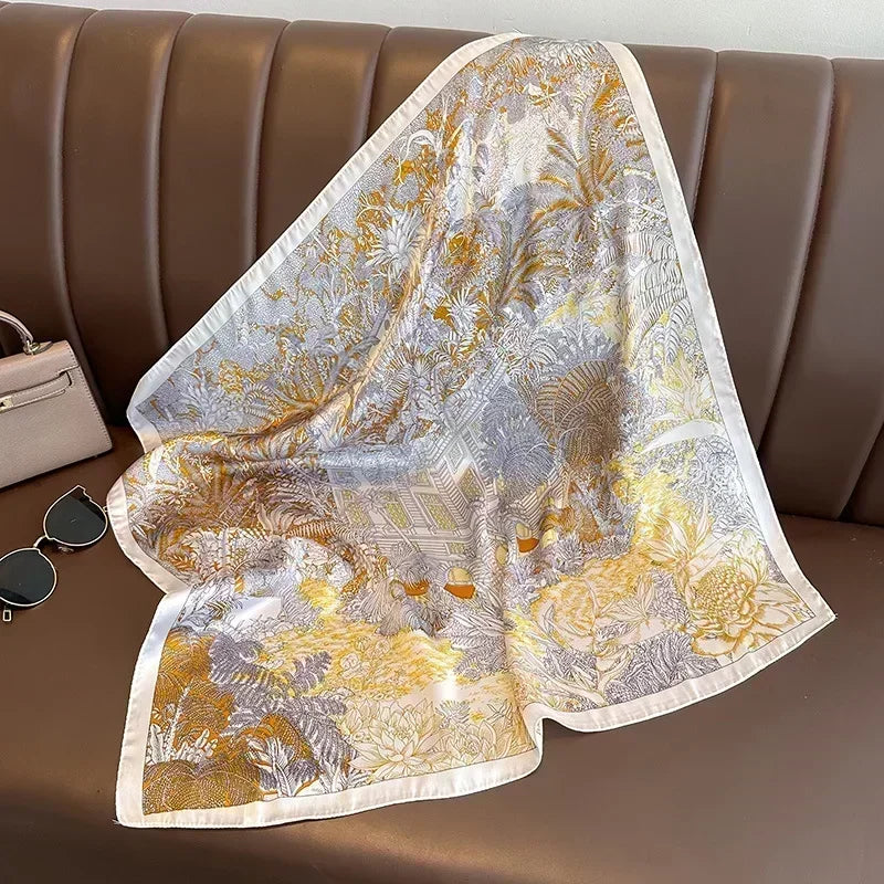 Foulard carré femme en satin imprimé pour cheveux et sac