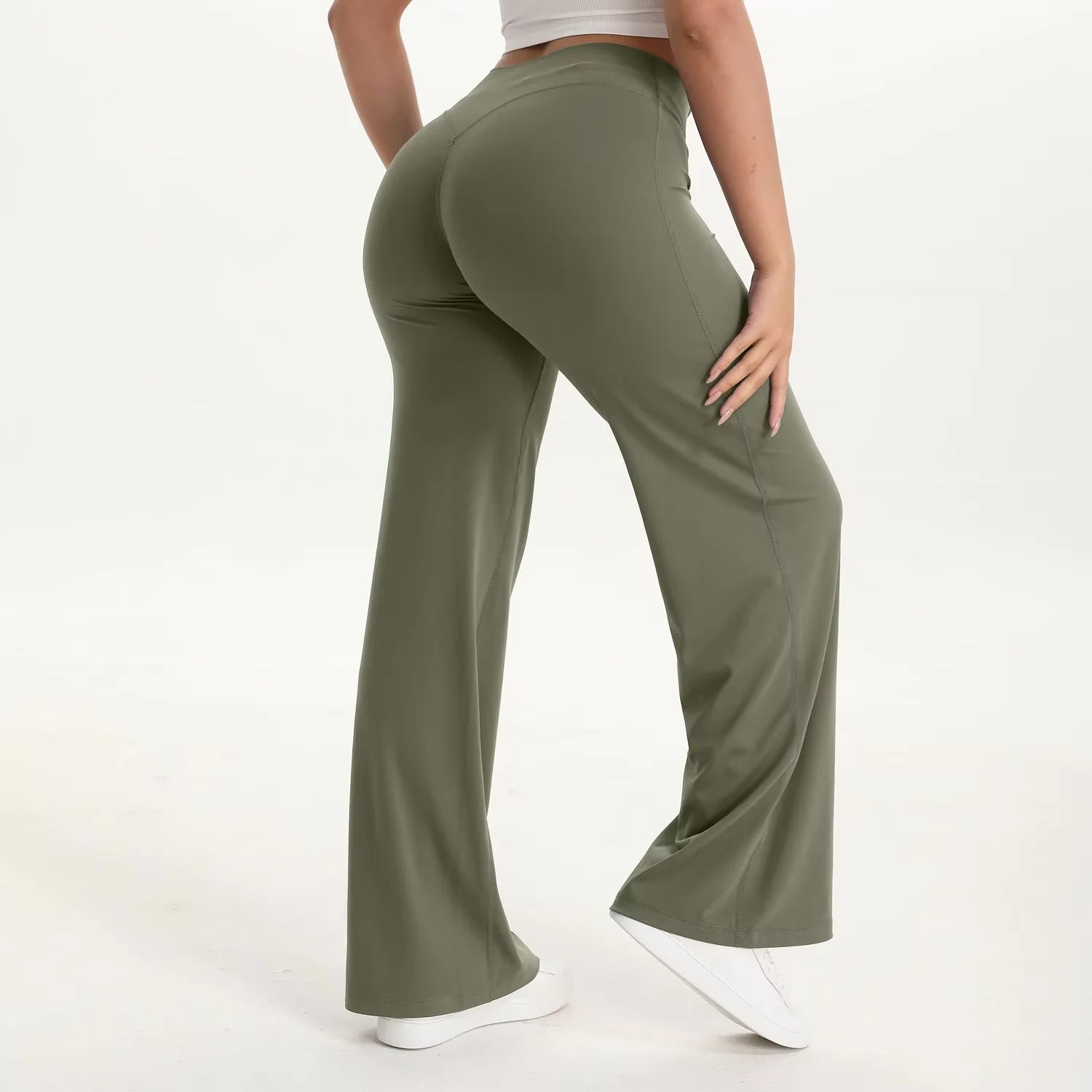 Pantalon yoga femme taille haute jambe large fluide