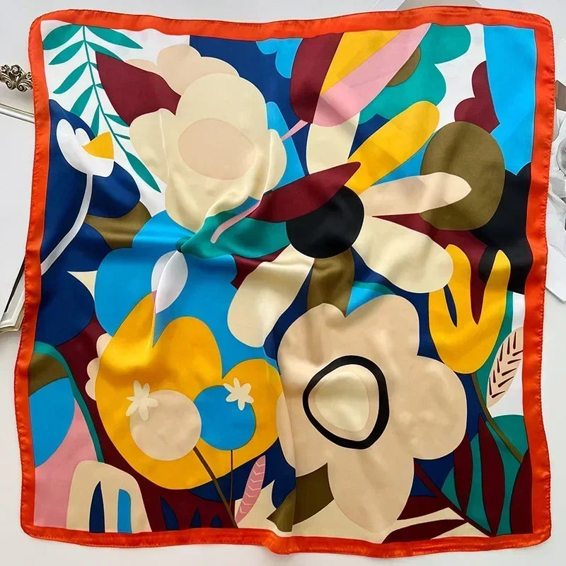 Foulard carré femme en satin imprimé pour cheveux et sac