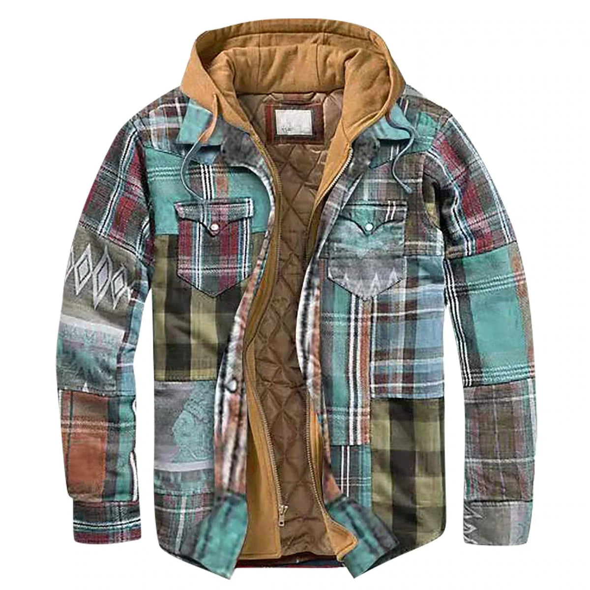 Veste à carreaux homme à capuche avec doublure matelassée