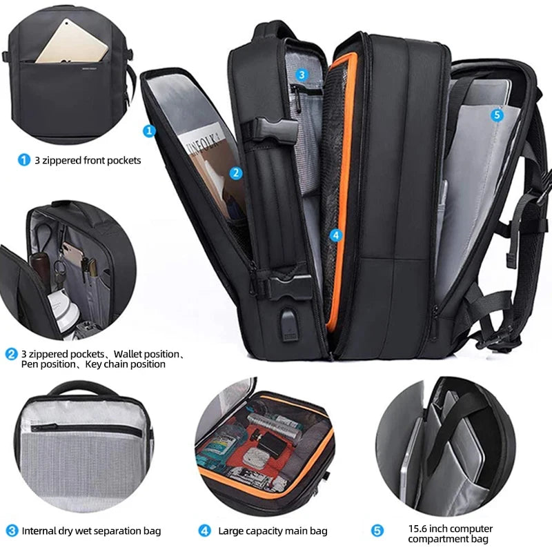 Sac à dos homme extensible grande capacité – Sac scolaire, cartable, sac à livres, sac de sport, ordinateur et voyage