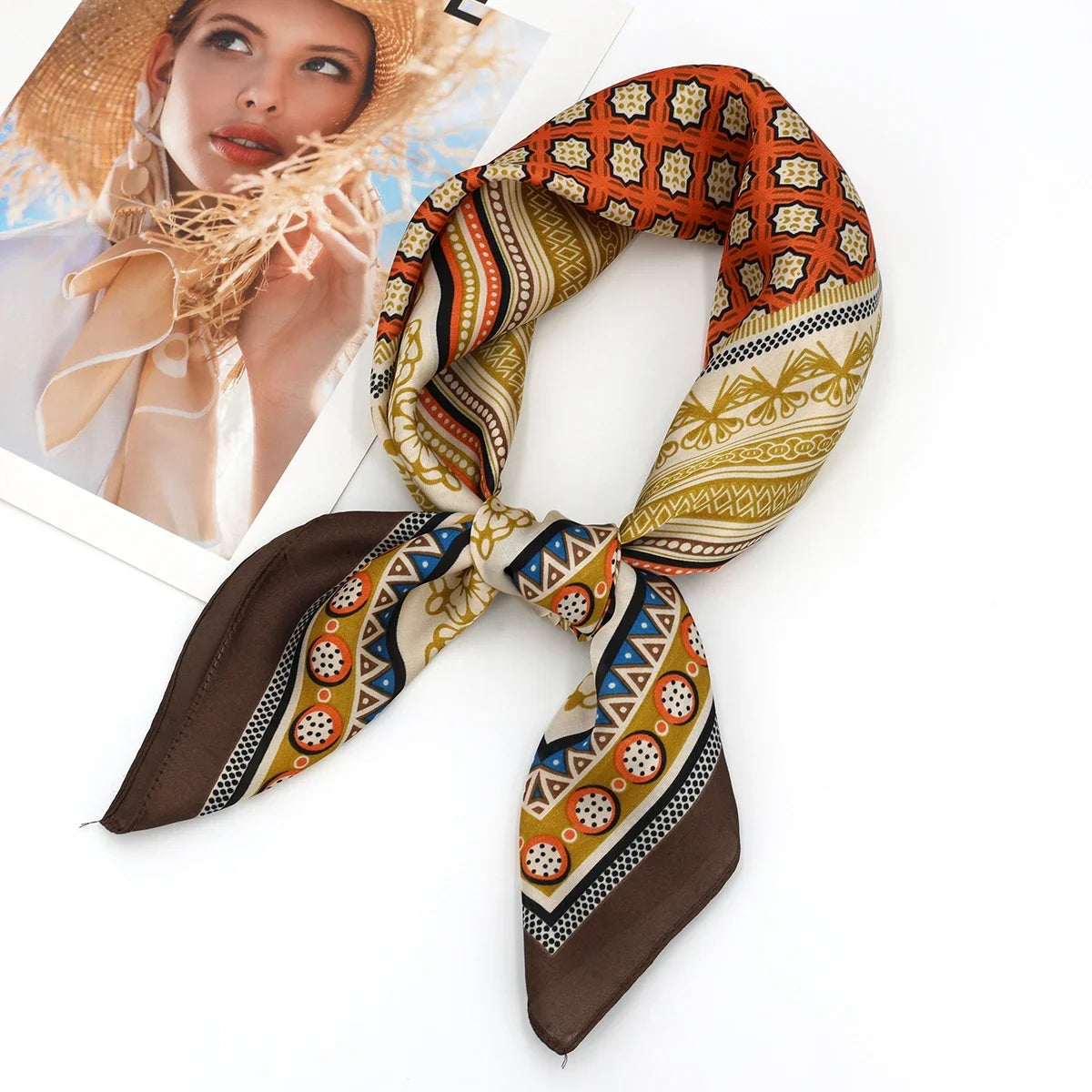 Foulard carré femme en satin imprimé pour cheveux et sac