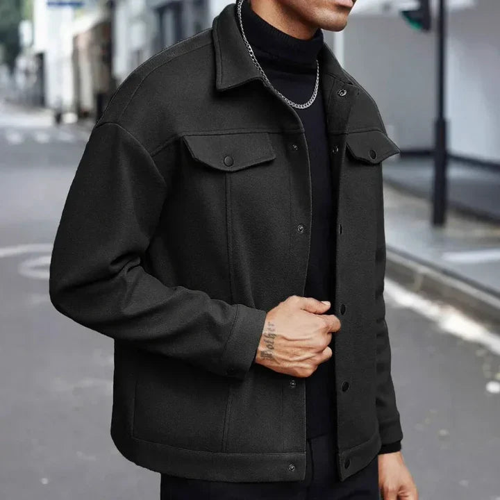 Veste Homme Boutonnée avec Poches Poitrine Style Urbain