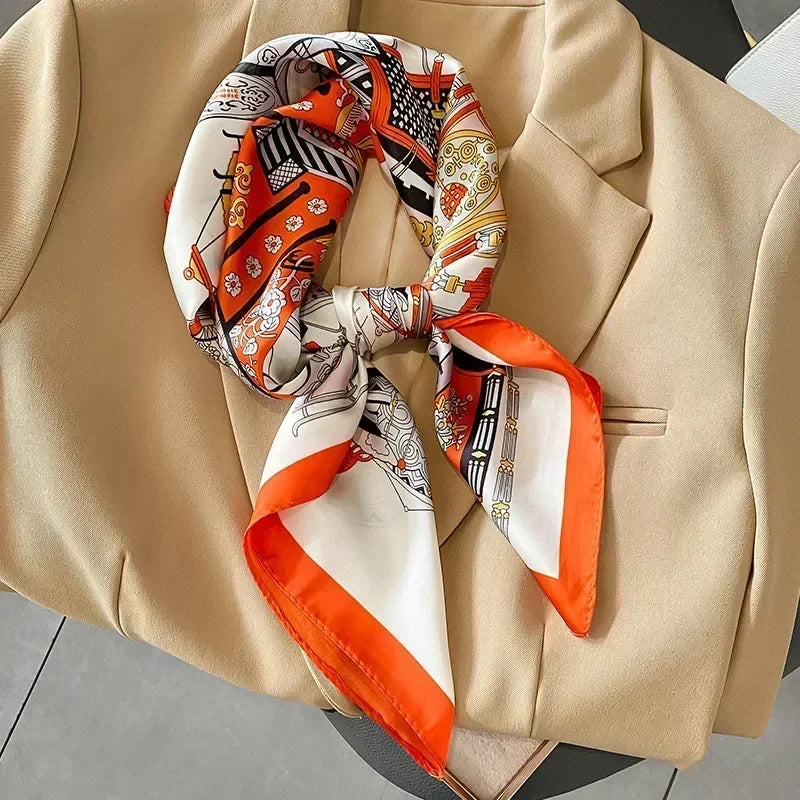 Foulard carré femme en satin imprimé pour cheveux et sac