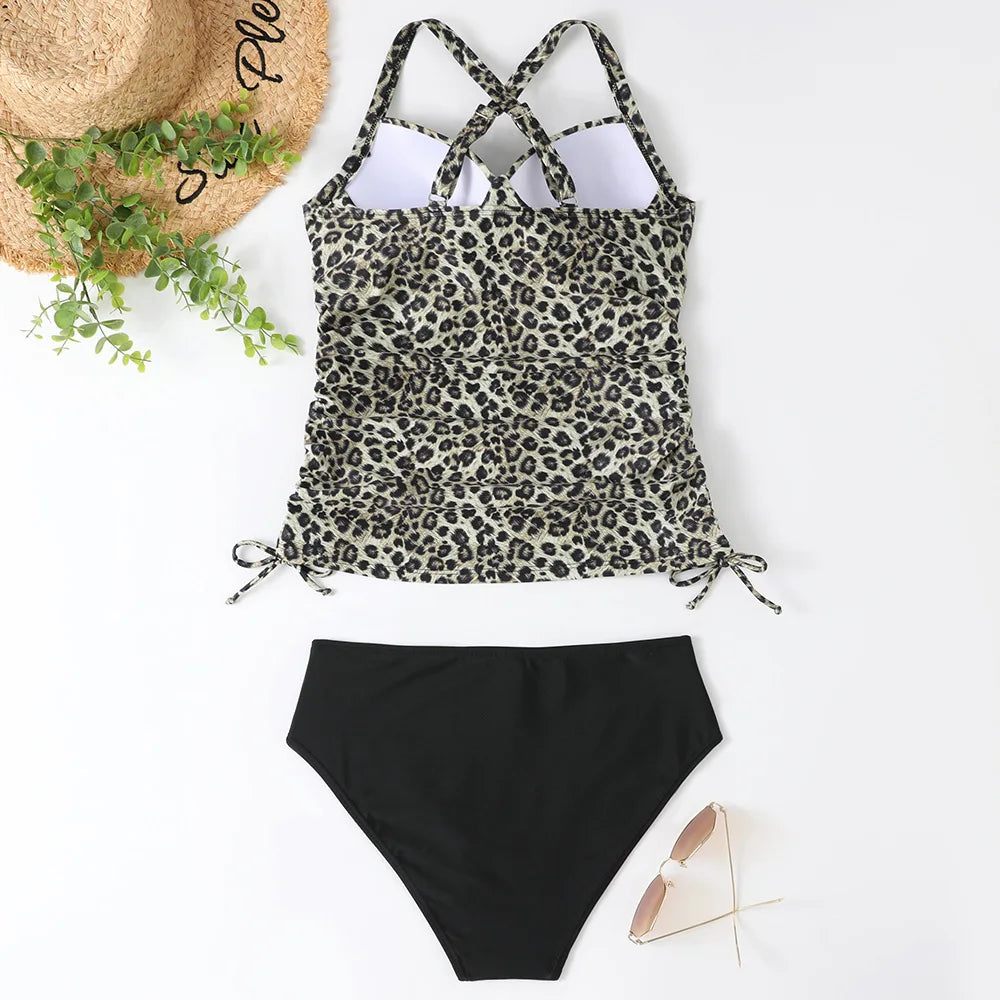Ensemble Tankini Élégant avec Détail Croisé
