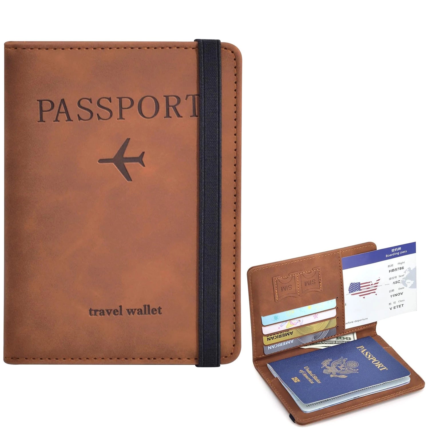 Porte-passeport de voyage en PU avec rangements cartes