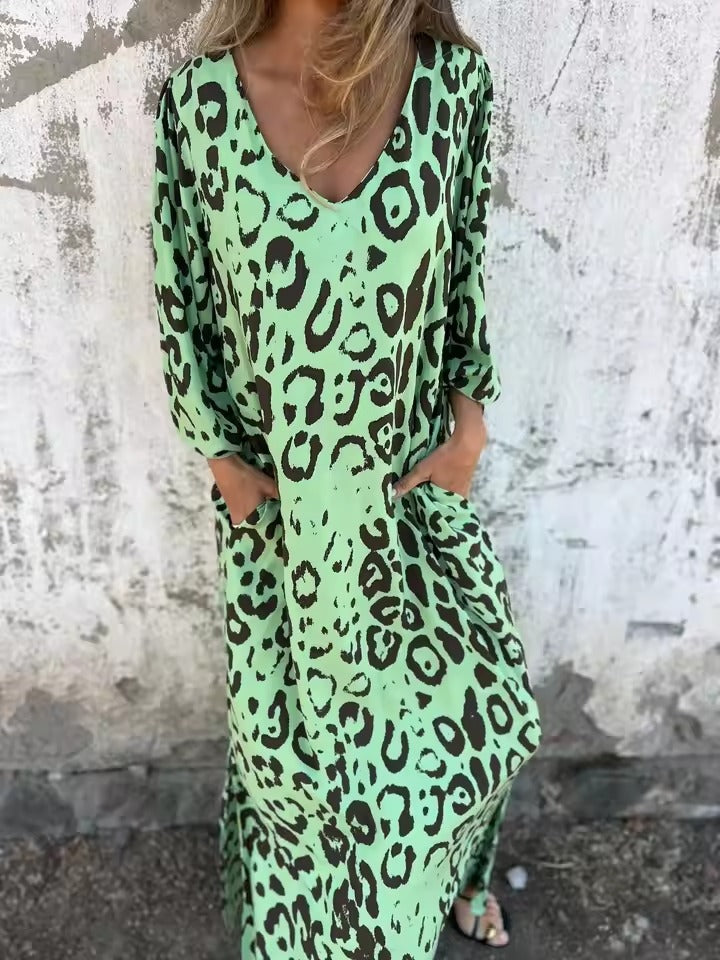 Robe fluide à imprimé léopard - Coupe décontractée avec poches pour femmes