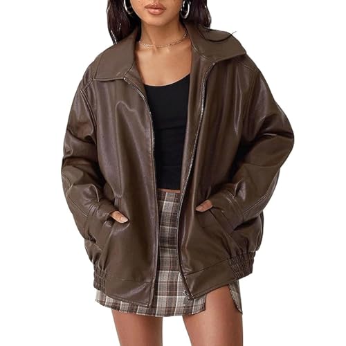 Veste Femme Oversize en Similicuir au Style Biker Moderne
