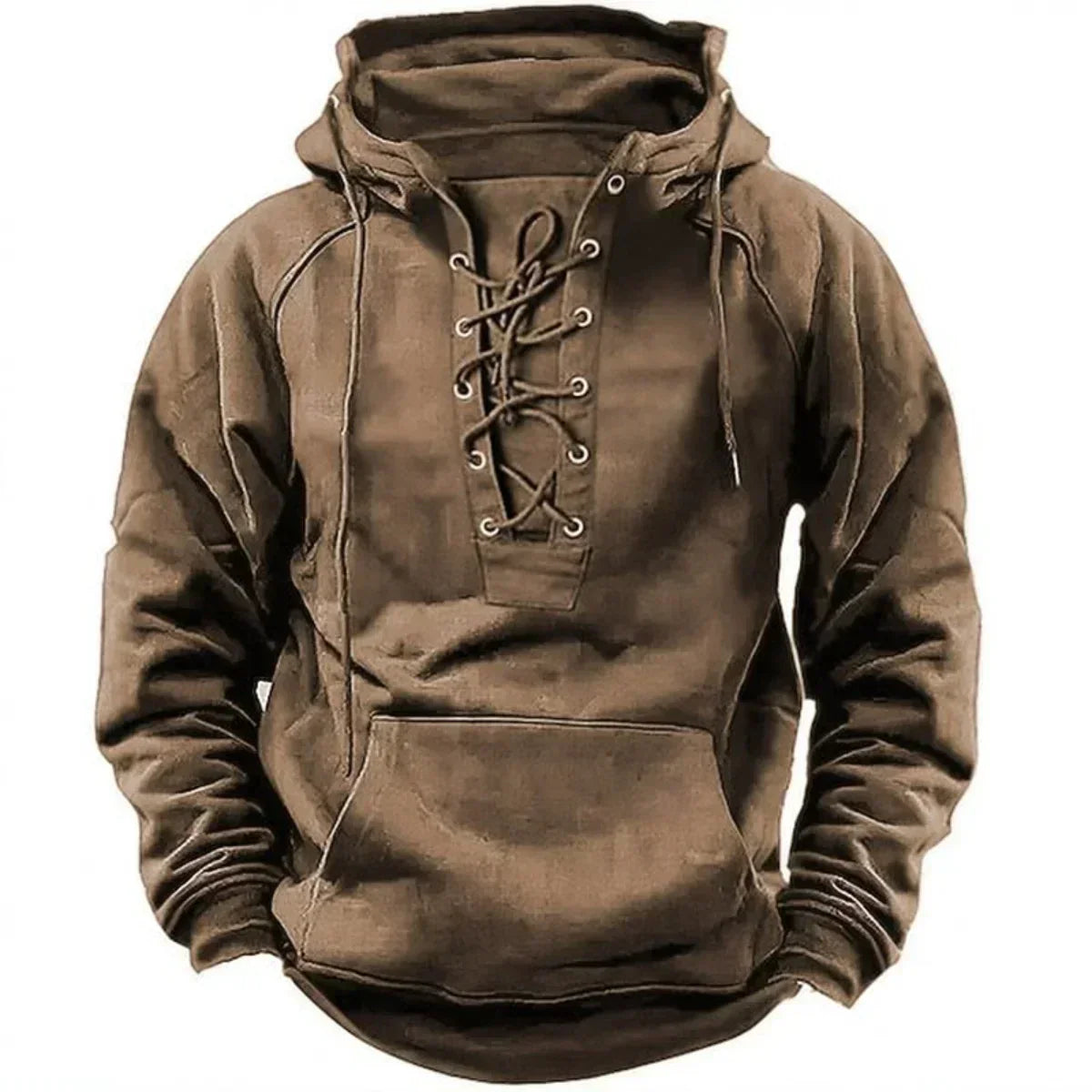 Sweat à capuche homme épais à col lacé style vintage